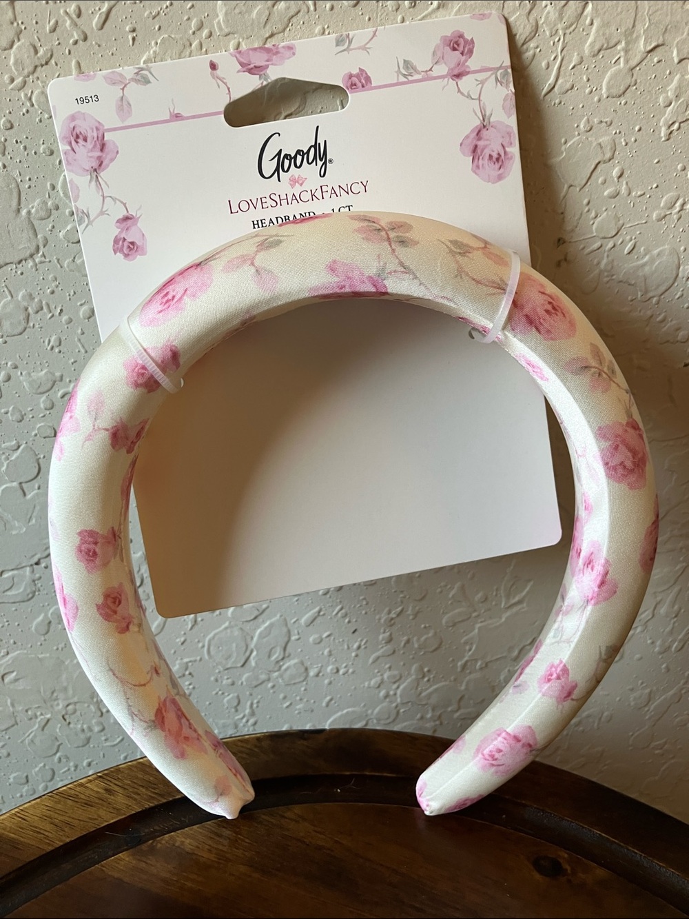 LoveShackFancy x Goody:  NWT Floral Padded Headband- Pink Roses on Cream